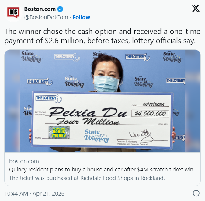 10美元刮中$400万！华人女子准备这样花这笔钱